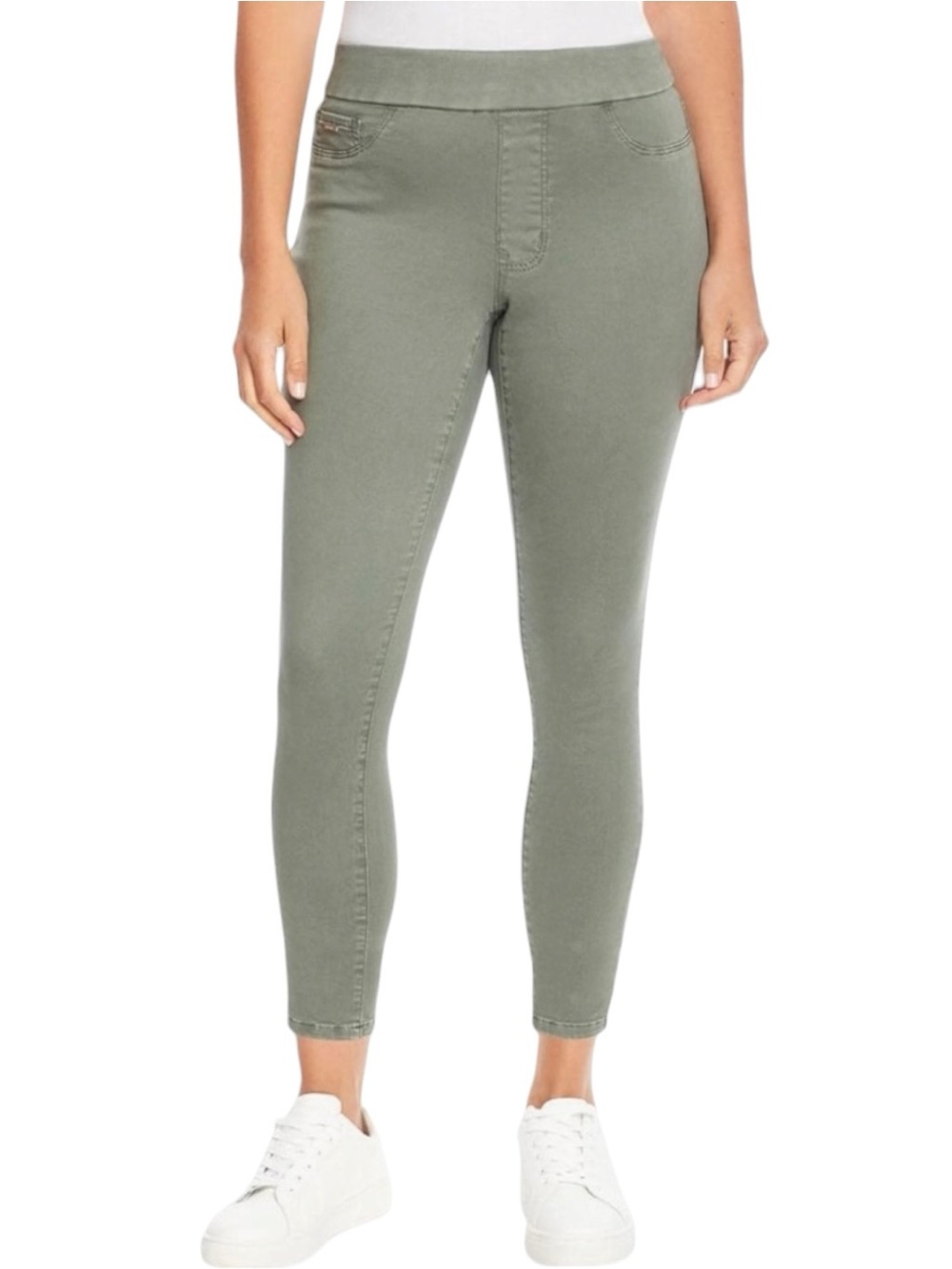 Nine West Heidi Pull-On Crop Pants Stretch Twill Elastic Waist Agave Green 8